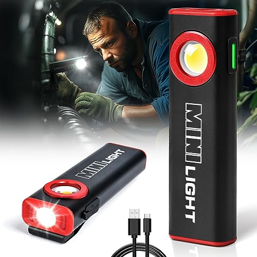 lexall Luz de trabajo LED, 1600 lúmenes, mini linterna magnética plana EDC con clip, 3 modos, portátil, ultraligera, brillante, impermeable, luz de bolsillo para trabajar, acampar, reparar,