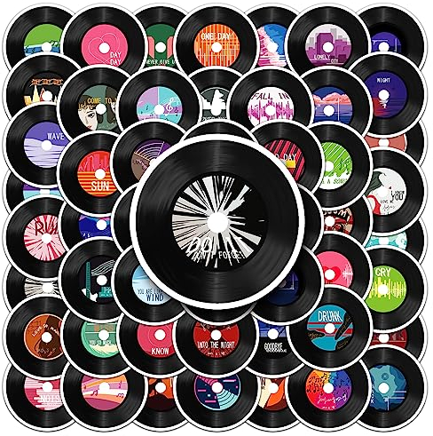 50 Stück Aufzeichnungen Recordings Aufkleber Pack Musik Sticker Set Wasserdichte Vinyl Sticker für Laptop Kinder Autos Motorrad Fahrrad Skateboard Gepäck Koffer Computer Aufkleber Graffiti Decal