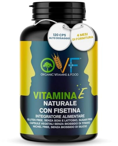 OVF Vitamina E Integratore con Fisetina - 120 Capsule 60mg - Antiossidante Naturale - Supporta il Benessere di Cuore, Cervello e Sistema Immunitario.