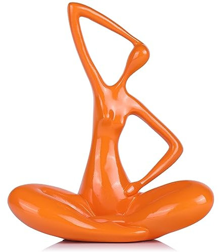 Orange Skulptur Frau Statue Abstrakte Kunst Weibliche Statuen, Moderne Funky Wohnkultur Yoga - Orange Dekor Akzente, für Bücherregal Dekorative Objekte Regale Büro Regal Desktop Figuren Dekoration