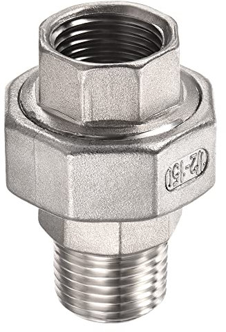 M METERXITY Tuyau Raccord Union - Inox Acier Double Fileté Tuyau Connecteur, avec Caoutchouc Anneau, Appliquer à DIY Projet, (1/2PT Mâle x G1/2 Femelle Filetage, Argent)