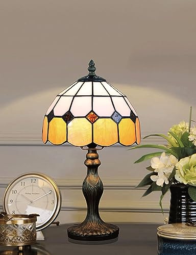 Bidesen 8-Zoll Tiffany-Stil Tischlampe, Vintage, Handgefertigter Buntglas-Schirm, mit Glühbirne, für Schlafzimmer, Arbeitszimmer und Büro