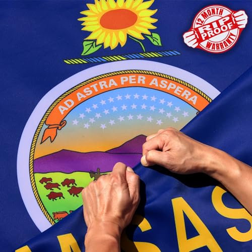 Reißfeste, doppelseitige, 3-lagige Kansas-Staatsflagge von Anley, 90 x 150 cm – lebendige Farben, Kopfzeile aus Segeltuch und knitterfrei – die stärksten und langlebigsten Kansas-KS-Flaggen