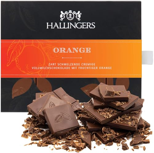 Hallingers Genuss Manufaktur Schokolade Geschenk - Tafel handgeschöpften Edelkakaos ohne Alkohol edler Karton Orange Orange, Geschenkidee für Frauen Männer