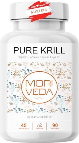 Capsules d'huile de krill - 1000mg d'huile de krill PURE pendant 45 jours - avec astaxanthine oméga 3-6 EPA DHA phospholipides de choline - Moriveda 1x 90 capsules