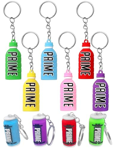 DALAETUS 10 Pcs Prime Drink Bottle Keyring Set, Mini Drink Bottle Keychain for Bags, Wingmirrors, Keysets, Silica Cans Beverage Drink Keyring for Men, Women, Children Gift