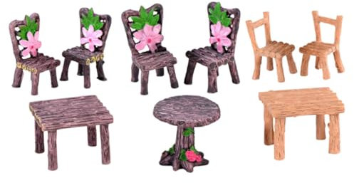 KOMBIUDA 3 Sätze Mini-Tisch und Stühle Feengarten-Miniaturen Feengarten-Accessoires Modelle Möbel Mikrogartenverzierung Miniatur-Gartenornamente draussen Dekorationen Moos Zubehör Bonsai