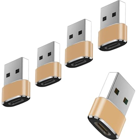 pTINKS USB Type C Female to USB A Male Charger Converter Adapter for iPhone 15/Pro/Pro Max/Plus/14/13/12, XS/XR/X, Watch Series. iPad, Samsung (Gold)