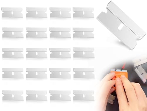 Lhbwhiz Confezione da 20 lame di ricambio per raschietto per piano cottura in ceramica,lame per raschietto in acciaio inossidabile,lamette per rasoio,raschietto per vetro(argento,39 x 19 x 0,25 mm)