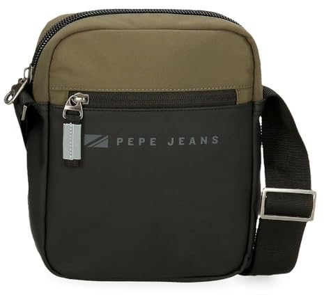 Pepe Jeans Jarvis Umhängetasche, Zwei Fächer, Schwarz, 17 x 22 x 7 cm, Polyester mit Details aus Kunstleder
