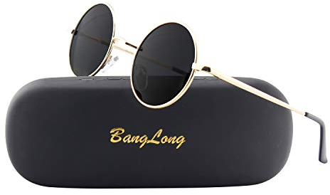 BangLong Runde sonnenbrille Herren Damen, Runde Polarisiert Sonnenbrille Retro Vintage Sunglasses Mirrored Lenses (Gold/Black)