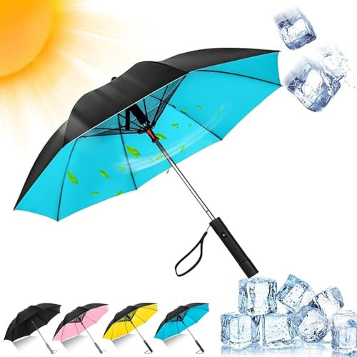Paraguas 3 En 1 Con Ventilador, Paraguas De Protección UV, Paraguas Con Ventilador Y Niebla, Sombrilla De Verano Recargable Por USB, Sombrilla Con Ventilador Y Señor, azul, talla única