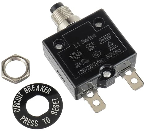 HUWREW Disjoncteur à bouton-poussoir 10 A 125-250 V AC 50 V DC Série L1 Réinitialisation manuelle Disjoncteur thermique 10 A Protection contre les surcharges thermiques