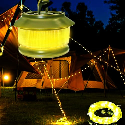 Camping Lichterkette Aufrollbar, Camping Lichterkette 20M, 3000mAh Akku, 350 Lumen, 5 Beleuchtungsmodi, Wasserdichte Tragbare Verstaubare Wiederaufladbare LED Lichterkette für Camping, Dekoration