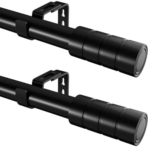 2 bastoni per tende neri estensibili per tende con occhielli, con staffe, set di accessori per soggiorno, camera da letto o cucina (60-165 cm, nero)