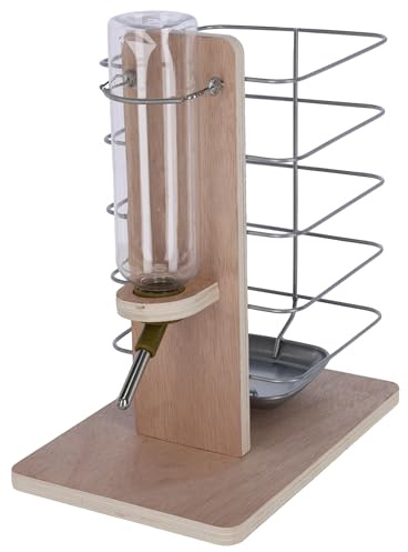Kerbl Pet Trink- und Fressstation für Nager | 22,5 × 15,5 × 27 cm, naturbelassenes Holz, kombinierte Futter- und Wasserstation für Nager, innen und außen nutzbar