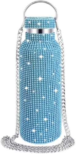 OZLMBERN Vakuumbecher mit Diamanteinlage, doppellagiger Edelstahl-Isolierbecher mit Kette, Wasserbecher, Diamantbecher, Kaffeetasse