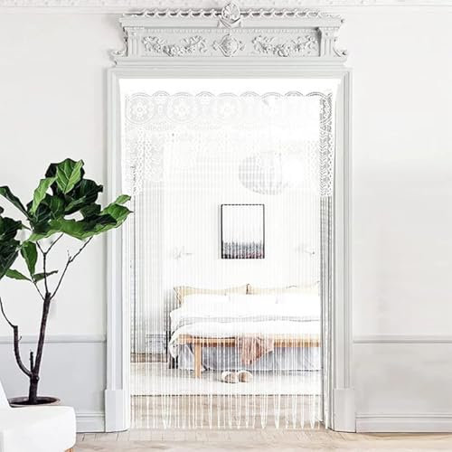 MObyat Vorhang Fadenvorhang Tür 100x200cm Vorhang Terrasse Türvorhänge Terrassentür, Insektenschutz Perlenvorhang Türvorhang Raumtrenner Vorhang, Dekorative Gardine Fadenvorhang(Beige)