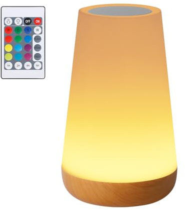 Romon Lampe de Chevet, Veilleuse Enfant LED Lampe d'Ambiance Chambre Lampe Nuit Tactile avec 13 Couleurs, Rechargeable, Lampe de Table Télécommande pour Decoration Chambre à Coucher Salon Camping