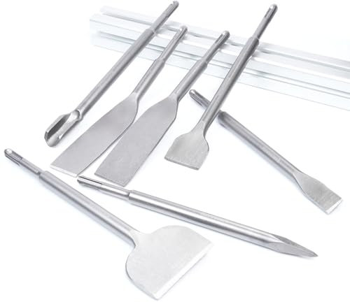Juego de cinceles con vástagos SDS Plus, juego de 7 brocas de hormigón para mampostería, ranurado de azulejos, cinceles de escalado de punta plana, kit de herramientas de taladro de martillo giratorio