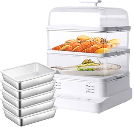 forplubossmmp Vaporera Eléctrica con Cita Previa Las 24 Horas, Calentador De Alimentos Antiadherente De 800 W con 6 Modos Múltiples, Vaporizador De 22L (con 5 Cajas De Acero Inoxidable)