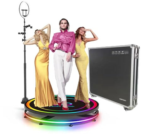 FJYAWEN 360 Photo Booth Machine for Parties, Auto Spin Video Booth with Flight Case, 360 Booth with Remote Control for 3-4/4-5 People, Rgb Ring Light, 360 Camera Booth for Events,100cm