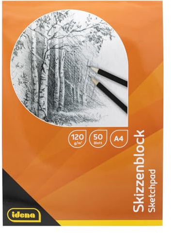 Idena 60062 - Skizzenblock DIN A4 mit 50 Blatt, Malbuch mit cremefarbenem Papier, geleimt, blanko, 120 g/m², FSC-Mix