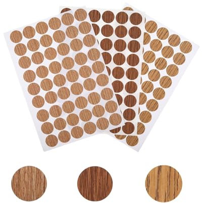 IPNSDON 3 feuilles d'autocollants autocollants pour trous de vis de 21 mm, grains de bois, autocollants pour cache-trou de vis, pour cache-vis, meubles de garde-robe en bois (chêne clair)