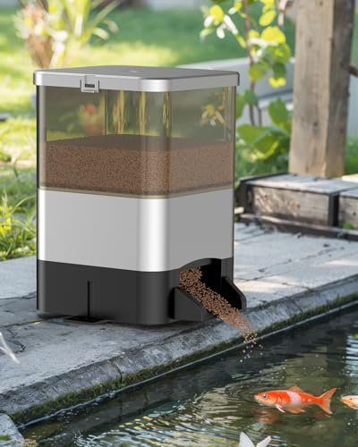 Pawfly Automatic Fish Feeder for Pond 7.5 L Large Capacity Vacation Timer Pond Fish Feeder Adjustable Food Dispenser Moisture-Proof Outdoor Koi Feeding, Battery Powered (Battery Not Included)
