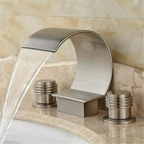DLNTXFDG Wasserhahn Chrom Küchenspüle Wasserhahn Zweigriff Wasserfall Auslauf Waschtischarmatur Gebürstetes Nickel 3 Löcher Weit verbreitete Mischbatterien