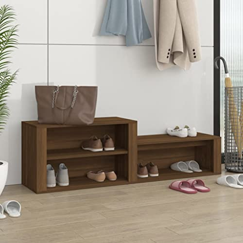 Homvdxl 3 Etagen Schuhregal Schuhbank, 150x35x45cm Moderner Schuhschrank, Breites Schuhregal, Schuhschrank für Wohnzimmer & Flur, Braun+Eiche