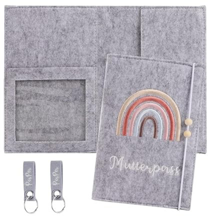 Étui pour Passeport de maternité avec 2 Porte-clés, housse de protection pour carnet de maternité avec bande élastique, Carnet de Maternité en Feutre avec Couche d'image ultrasonore (gris clair)