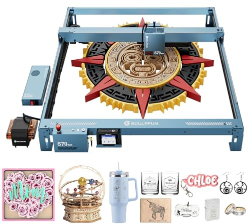 SCULPFUN S70 Max 70W Laser Graviermaschine, Lasergravierer mit 50L Air Assist, Automatische Z Achse, Autofokus, 830x800mm Gravurbereich, 36000 mm/min Gravurgeschwindigkeit, Laserschneider für Holz