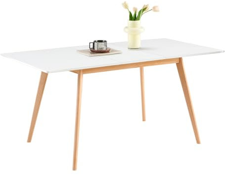 H.J WeDoo Esstisch Ausziehbar, Skandinavisch Esszimmertisch, Rechteckig Küchentisch Tisch Weiß 120-160 x 80 x 75cm