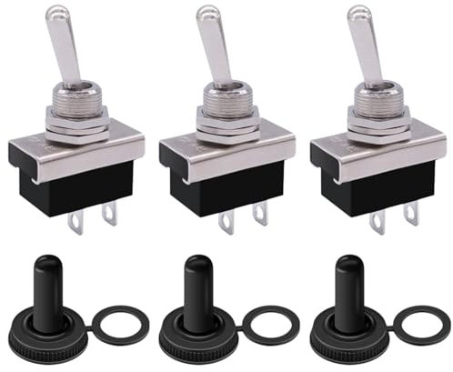 KN3D-101 - Interruttore a levetta on/off, 12 VDC 25 A, impermeabile, con cappuccio, adatto per sistemi da 12 V/230 V, confezione da 3 pezzi