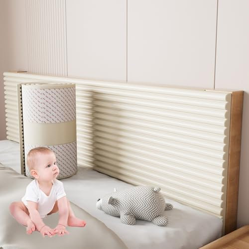 APMOE Panneau Coussin Mural Tete de Lit, Panneau Tete de Lit à Coller, Mousse de Protection Panneaux Muraux Rembourrés pour Enfant Autistes, Anti-Collision Panneau Mural Decoratif(Beige,20x200 cm)