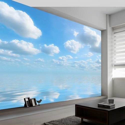 Wall Murals Wallpaper Nature Blue Sky and White Clouds Theme Print Interior Decor 400 x 280 cm Poster Wallpaper Mural for Bathroom Restaurant Hall Living Room Hallway Light Blue 3D Photo Wallpaper