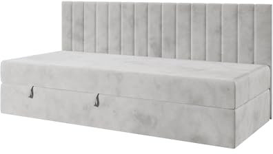MOEBELPAKET INTARO 35M - Bett 100 x 200 cm, mit Matratze, Jugendbett, Einzelbett mit Bettkasten und Stauraum, Farbe: Asche