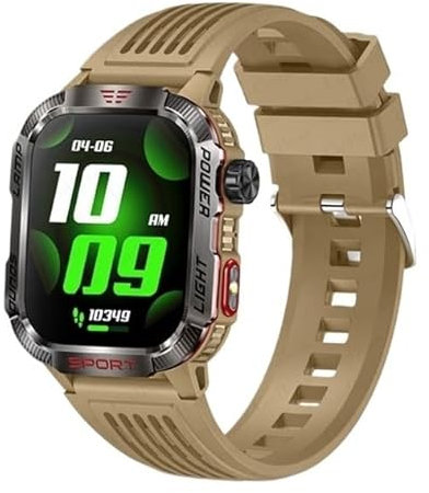 OPKDE Für Huawei Smart Watch für Xiaomi Military GPS Smart Watch Männer Taschenlampe Kompass wasserdichte Outdoor Sport Tracker Bluetooth Call Smart Watch(Yellow silicone belt)