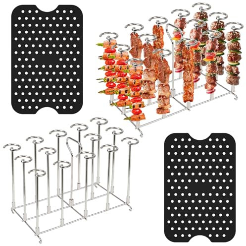 Juego de 2 freidoras de aire caliente de acero inoxidable para Ninja AF300EU AF400EU, con 2 almohadillas de silicona, juego de rack vertical, accesorios para freidora de aire de doble zona