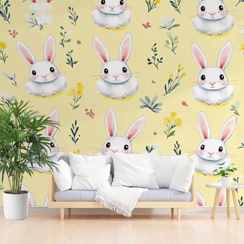 Dppyuxa Papier Peint 3D Lapin Papier Peint Panoramique Intissé 350x256 cm Décoration Murale Interieur pour Salon et Chambre Enfant