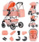 Zkiprm Kinderwagen 3 in 1 Kombikinderwagen Reisesysteme mit Babyschale, bis 22 kg, Zusammenlegbar Buggy, Aluminium Rahmen, Moskitonetz/Regen Abdeckung/Mama Tasche Enthalten, 0-4 Jahre Rosa