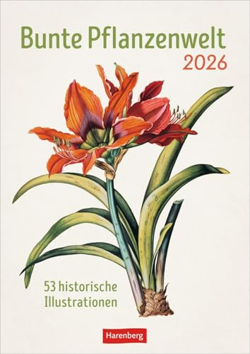 Bunte Pflanzenwelt - Wochenplaner 2026 - Harenberg-Verlag - 53 historische Tafeln - Wandkalender mit Platz zum Eintragen - 25 cm x 35,5 cm
