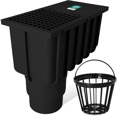 Millto Regensinkkasten 110/125 mm Regenwasserablauf Dachrinnenablauf Hofablauf Regenrohrablauf Sinkkasten Entwässerung Kontrollschacht mit Sieb Schwarz