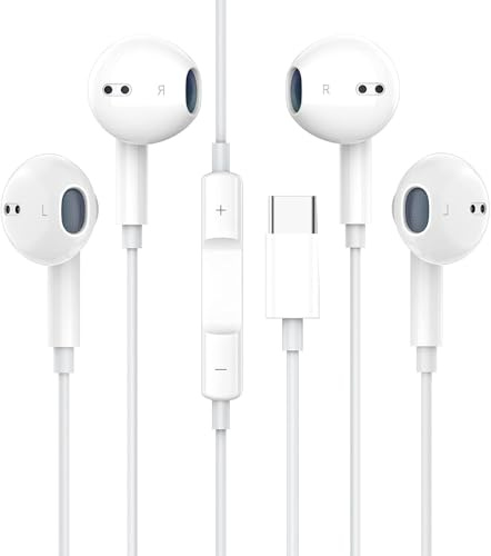 2 Pack USB C Kopfhörer für iPhone 16/15 Pro Max 15 Plus Pad Pro In-Ear Ohrhörer mit Kabel Type C, Mikrofon, Lautstärkeregler für Galaxy S23 S22 S21 S20 A53 A54 A34 Google Pixel 8 7 6A 5 4 One Plus 10