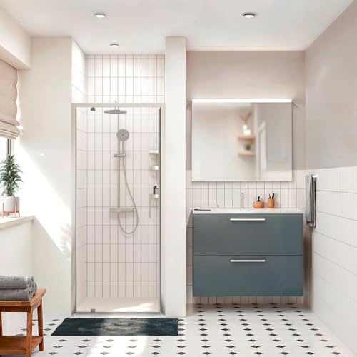 CERAMIA Zenith Porte de Douche 90x195 cm Pivotante | Verre trempé 6 mm anticalcaire | Profiles Chrome Brillant | Installation facile