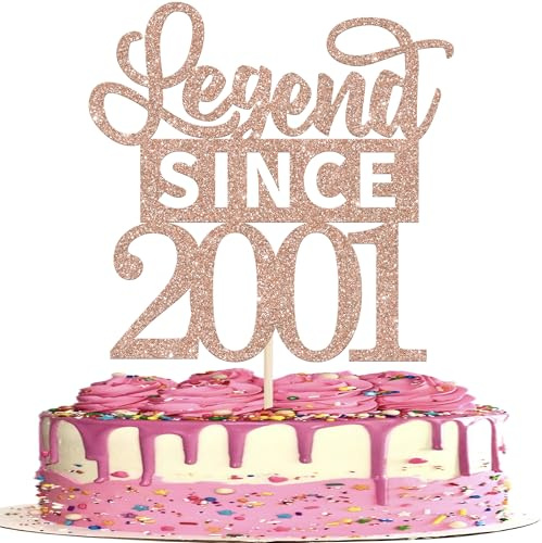 1 Stück 25th Tortendeko Glitzer Legend Since 2001 Cake Topper Alles Gute zum Geburtstag 25 Kuchen Deko für Prost auf 25th Geburtstag Jahrestag Party Kuchen Dekorationen Rosegold