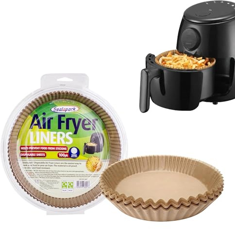 Sealapack Disposable Air Fryer Liners | Helps Prevent Food from Sticking - Oil-Proof, Non-Stick, Heat Resistant | Kitchen Accessories - Easy to Use (Round Circular 20cm x 20cm, 100 Pack)