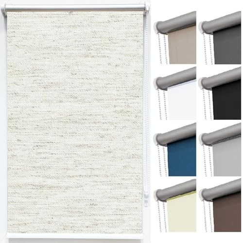 Thermorollo Verdunkelungsrollo Klemmfix Rollo ohne Bohren B75 x H200 cm Stoff Sand, Fensterrollo mit Klemmhalter Kettenzug Klemmrollo Seitenzugrollo Verdunklungsrollo für Fenster Tür
