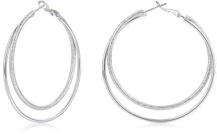 Glintara Creolen Silber 925, 925 Sterling Silber Creolen Ohrringe für Damen Frauen, Groß 40/50/60mm Doppelring Ohrringe, Hypoallergen Leichte Rund Huggie Kreolen, 3 Paare Kreolen Kreis Ohrschmuck Set